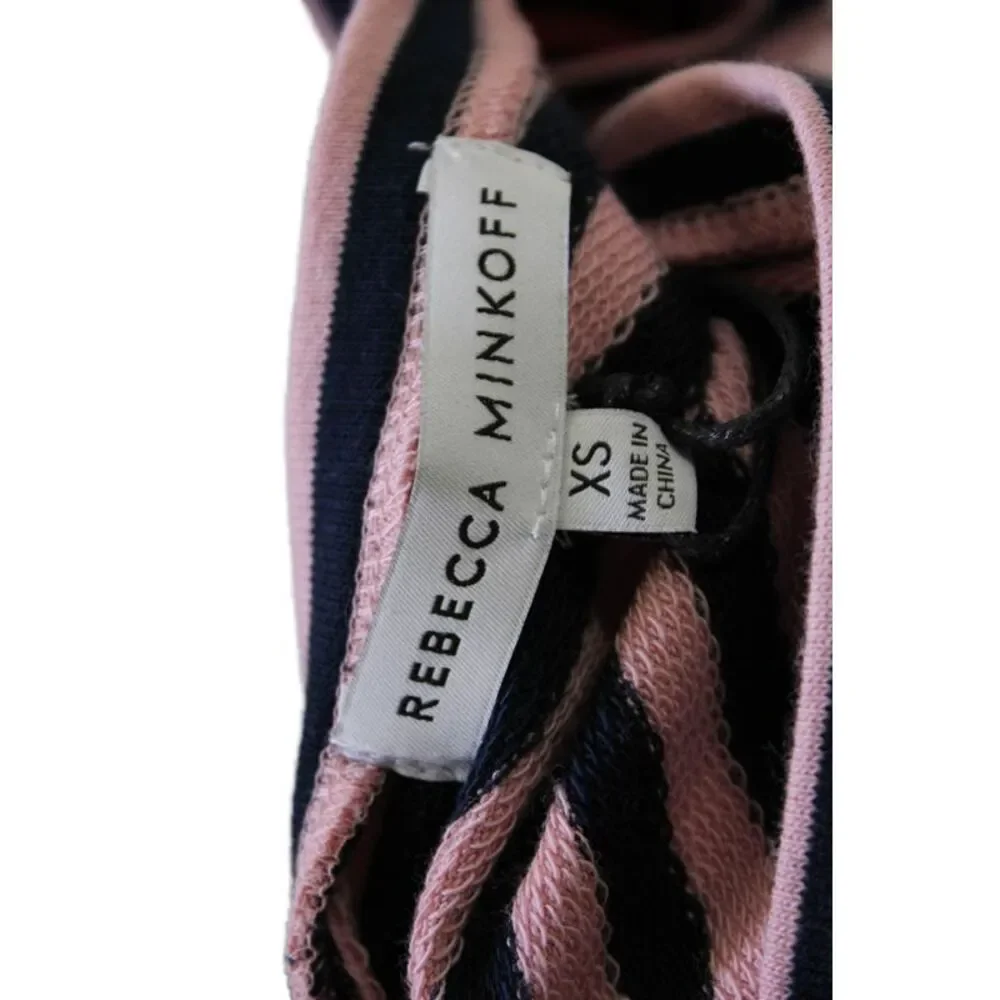 Rebecca Minkoff Womens Scoop Neck Cropped Talia Striped Sweatshirt Navy Pink XS